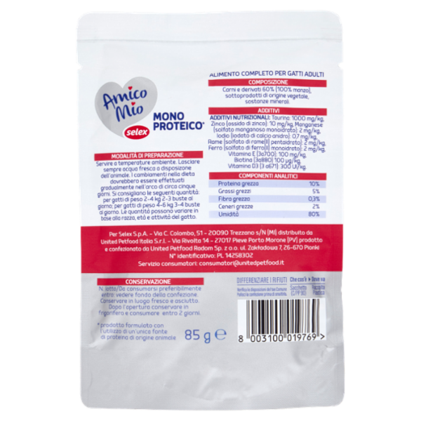 Selex Amico Mio Gatto Paté con Manzo Mono Proteico 85 g