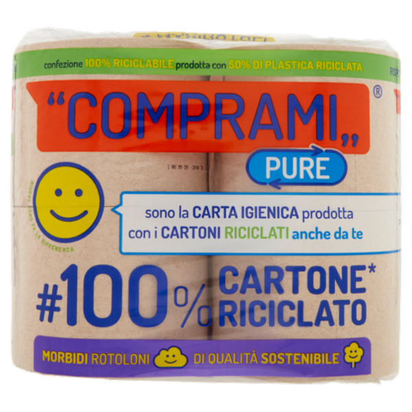 Comprami Pure Carta Igienica #100% Cartone* Riciclato Maxirotoli 4 pz