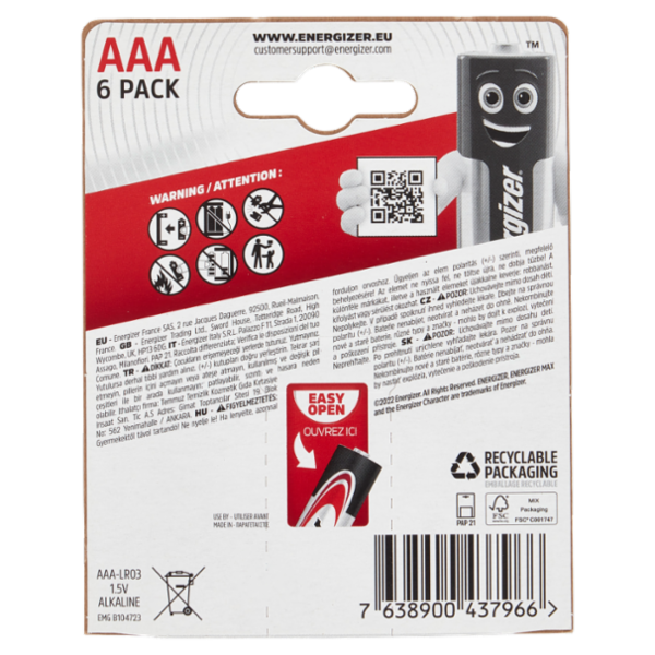 Energizer Max AAA Alkaline 6 pz
