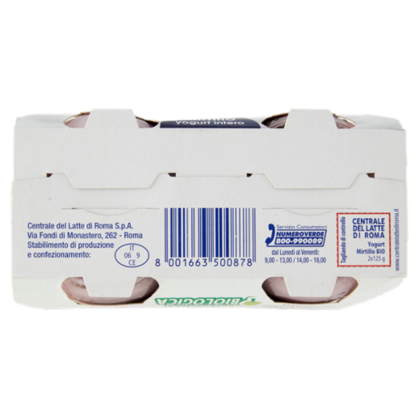 Centrale del Latte di Roma Mirtillo yogurt intero da Agricoltura Biologica 2 x 125 g