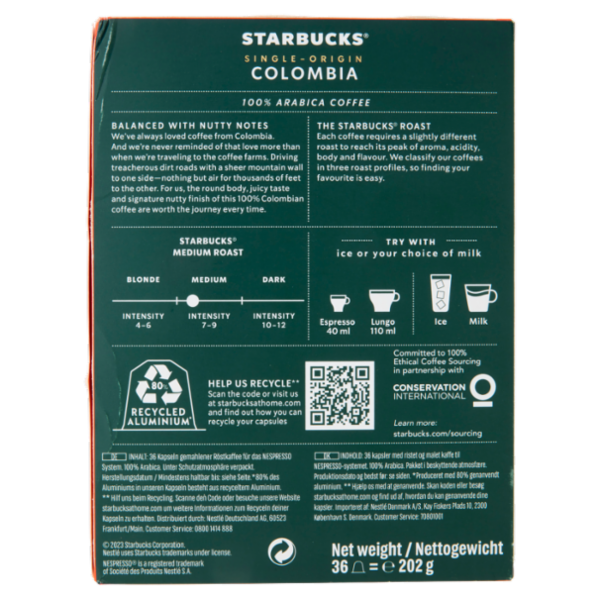 STARBUCKS Single Origin Colombia by Nespresso Caffè Espresso 36 capsule 202 g