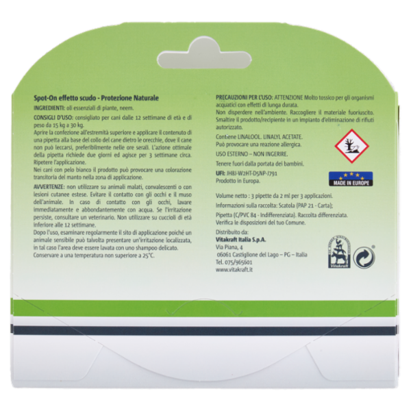 Vitakraft Spot-on Effetto Scudo Cani di taglia media con peso da 15 a 30 kg 3 pezzi da 2 ml
