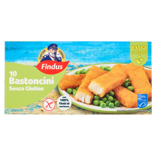 Capitan Findus 10 Bastoncini senza glutine con 100% Filetti di Merluzzo 300 g
