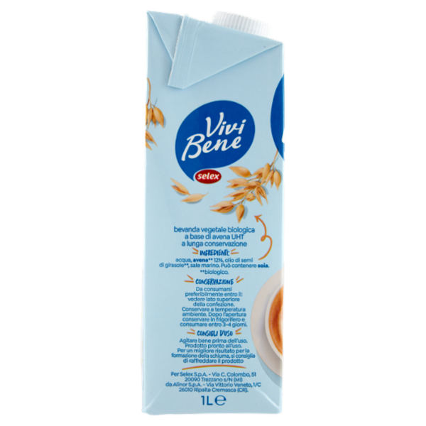 Selex Vivi Bene Bevanda a Base di Avena Barista Biologica 1 L