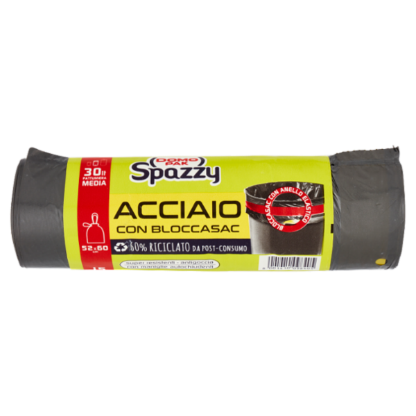 Domopak Spazzy Acciaio con Bloccasac 30 lt Pattumiera Media 52x60cm 15 pz