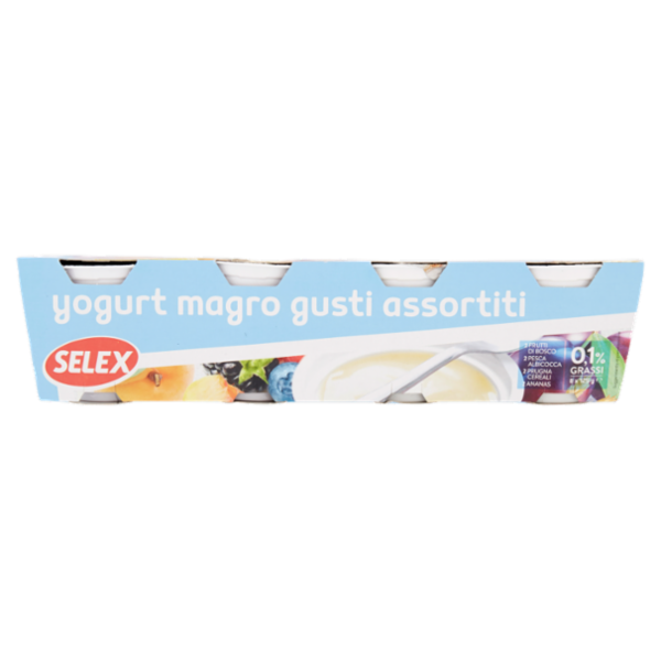 Selex Yogurt Magro Ai Gusti Assortiti: Frutti di Bosco, Pesca/Albic, Prugne/Cereali, Ananas 8x125 g