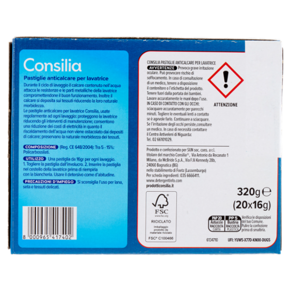 Consilia Anticalcare per Lavatrice Pastiglie 20x16 g