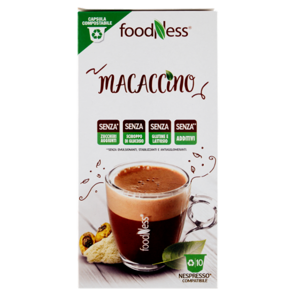 foodNess Macaccino Compostabile Nespresso Compatibile 10 x 7 g