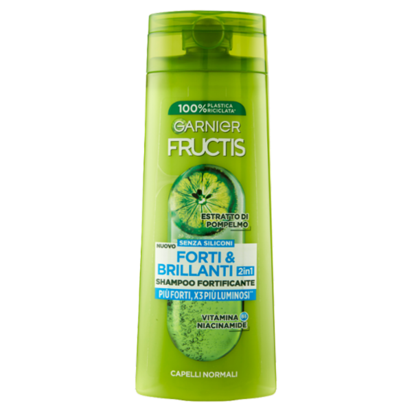 Garnier Fructis Shampoo Forti & Brillanti 2in1, shampoo fortificante per capelli normali, 250 ml