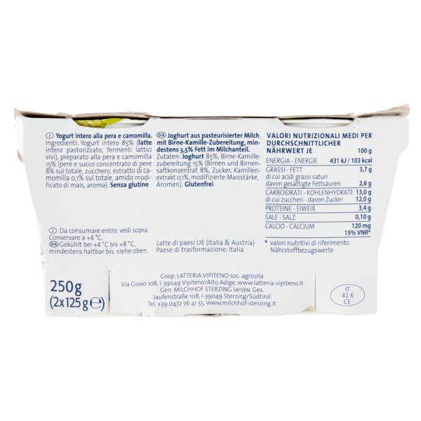 Sterzing Vipiteno Yogurt intero Pera & Camomilla 2 x 125 g