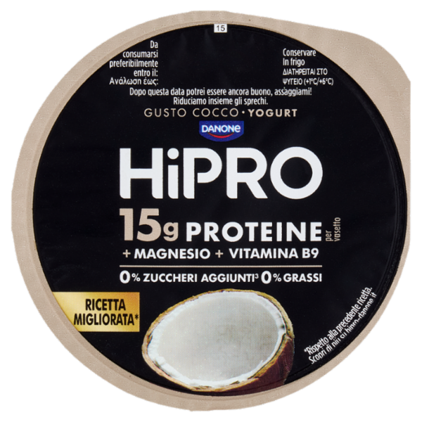 HiPRO Yogurt, 15g Proteine,0% Grassi,gusto Cocco,con Magnesio&Vit B9,basso in lattosio,160g