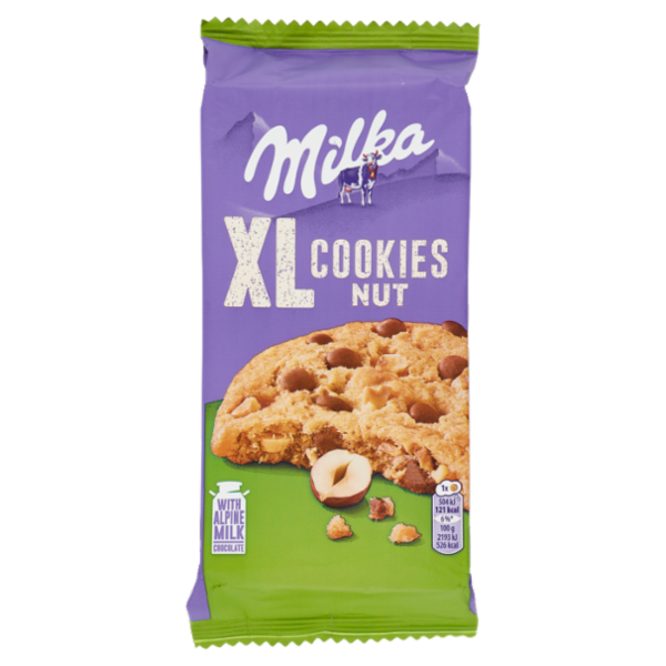 Milka XL Cookies Nut, maxi cookie con cioccolato al latte Milka e nocciole - 184g