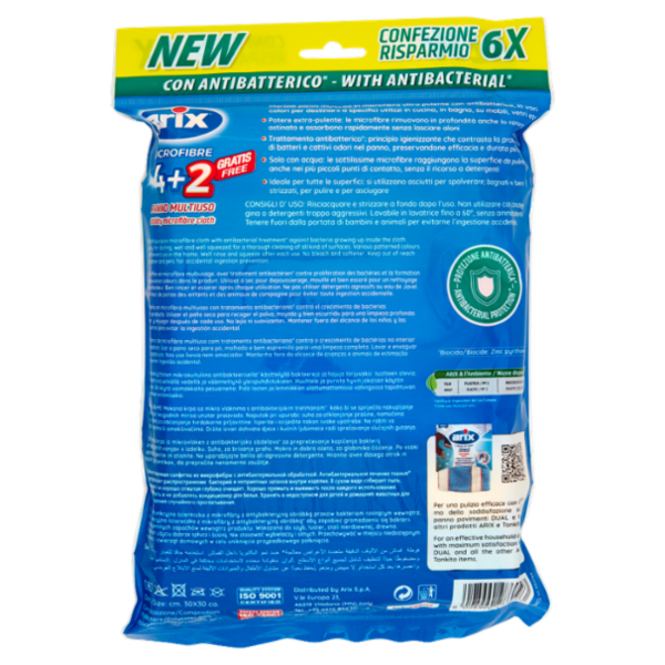 arix Microfibre Panno Multiuso con Antibatterico* 4+2 6 pz