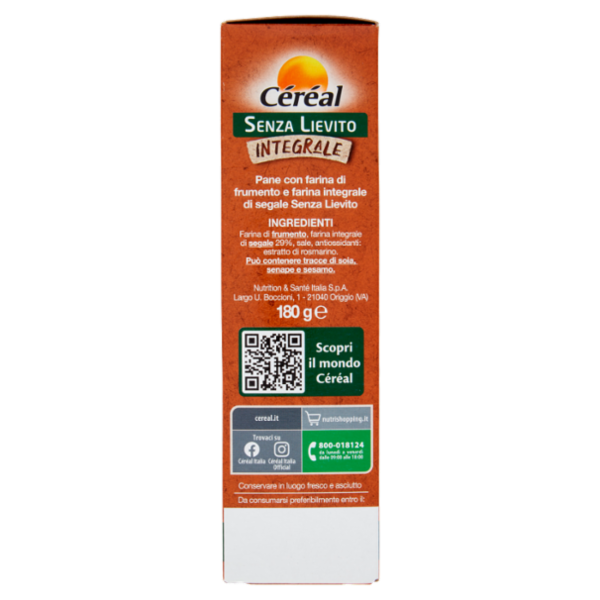 Céréal Senza Lievito Integrale Pane Azzimo con farina integrale di segale - 180 g