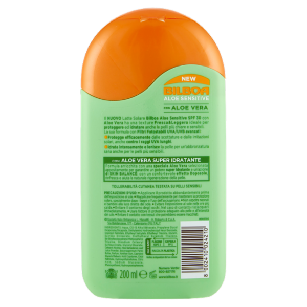 Bilboa Aloe Sensitive Pelli Sensibili 30 Alta 200 ml