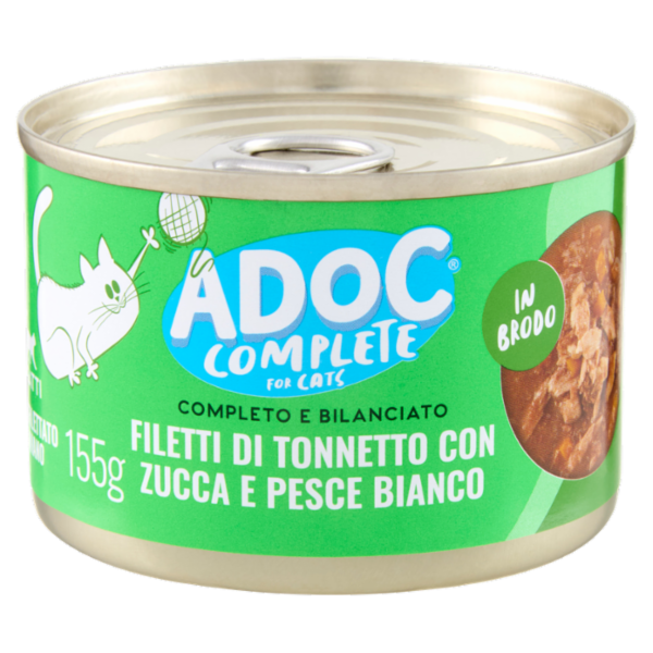 ADoC Complete For Cats Filetti di Tonnetto con Zucca e Pesce Bianco in Brodo 155 g