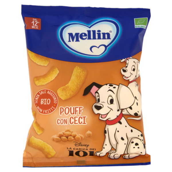 MELLIN Pouff con Ceci, Disney LaCaricaDei101, Snack Biologico, Senza Glutine, adatto dai 12 mesi 20g