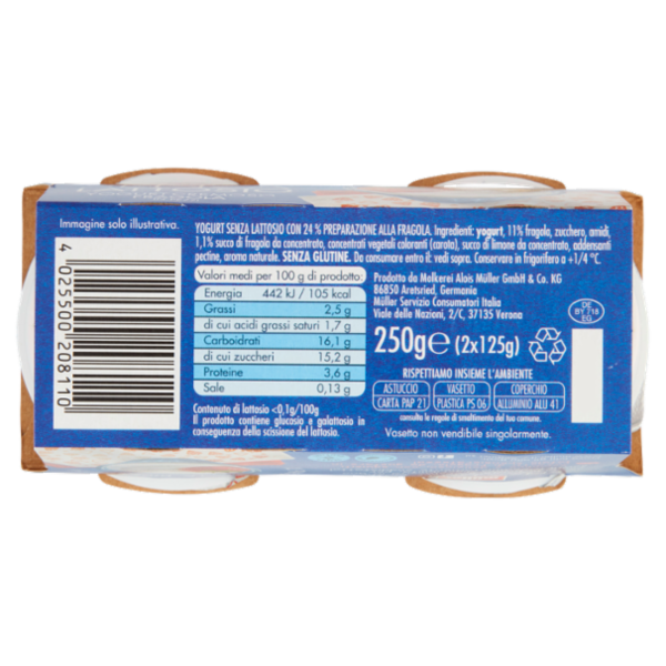 müller Senza Lattosio Yogurt Cremoso Fragola in Pezzi 2 x 125 g