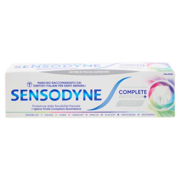 Sensodyne Complete Protection+ Whitening, Dentifricio Denti Sensibili, Igiene orale completa 75 ml