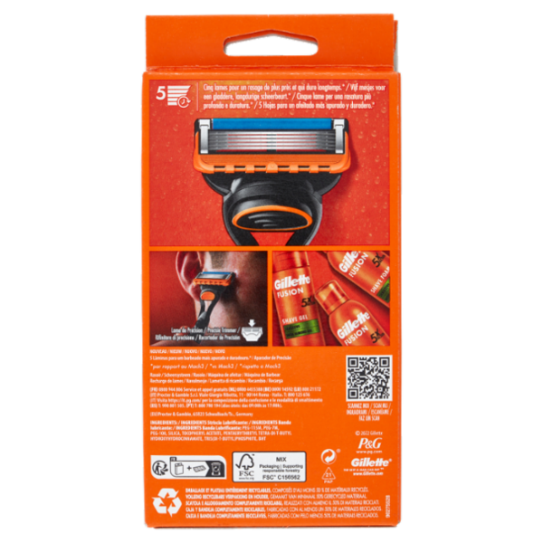 Gillette Rasoio Uomo Fusion5 a 5 lame, 1 Manico + 2 Lamette Barba