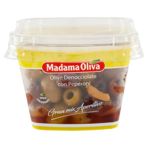 Madama Oliva Gran mix Aperitivo Olive Denocciolate con Peperoni 220 g