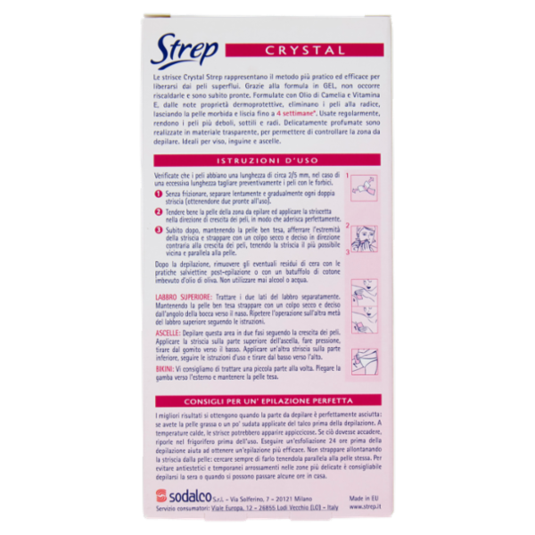 Strep Crystal Strisce Depilatorie Viso e Parti Delicate 20 Strisce + 4 Salviettine