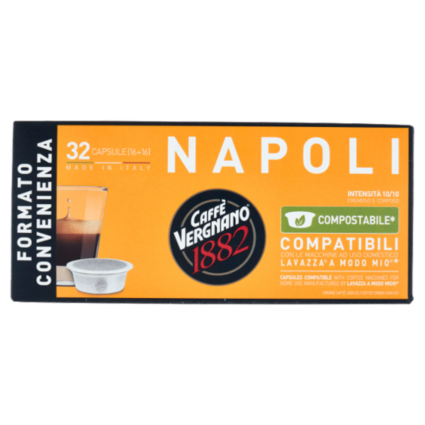 Caffè Vergnano 1882 Napoli Compostabile** Capsule Compatibili Lavazza a Modo Mio* 32 x 7,5 g