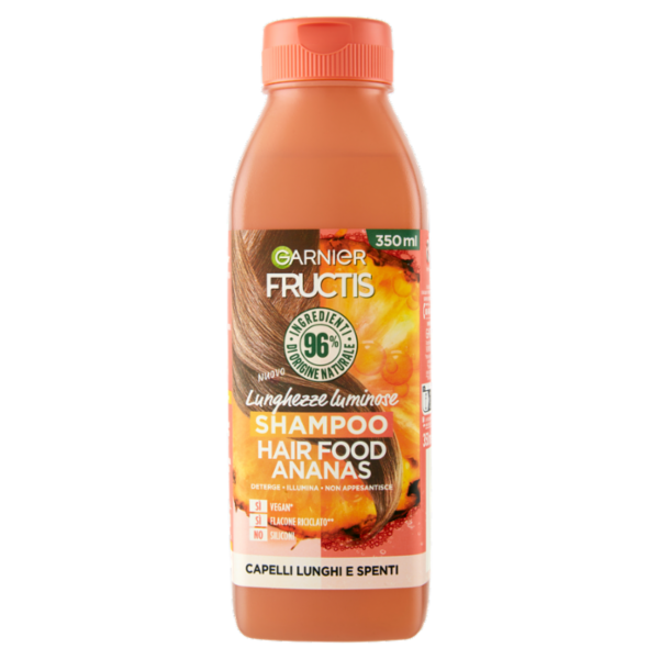 Garnier Shampoo Lunghezze Luminose Fructis Hair Food Ananas, per capelli lunghi e spenti, 350 ml