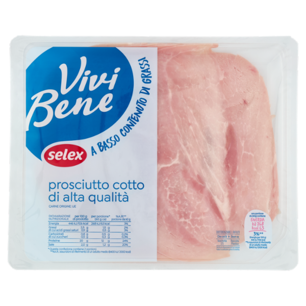 Selex Vivi Bene Prosciutto Cotto di Alta Qualità a Basso Contenuto di Grassi a Fette 120 g