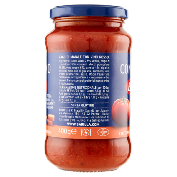 Barilla Sugo Ragù Contadino vino rosso Condimento per Pasta 400g