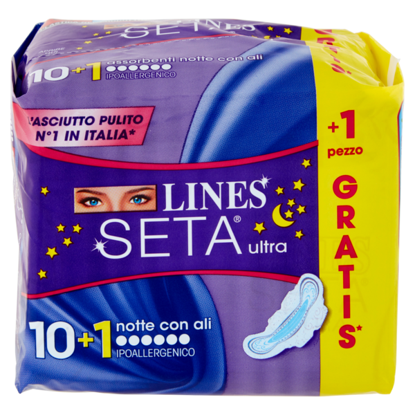Lines Seta ultra notte lungo con ali 10+1 pz