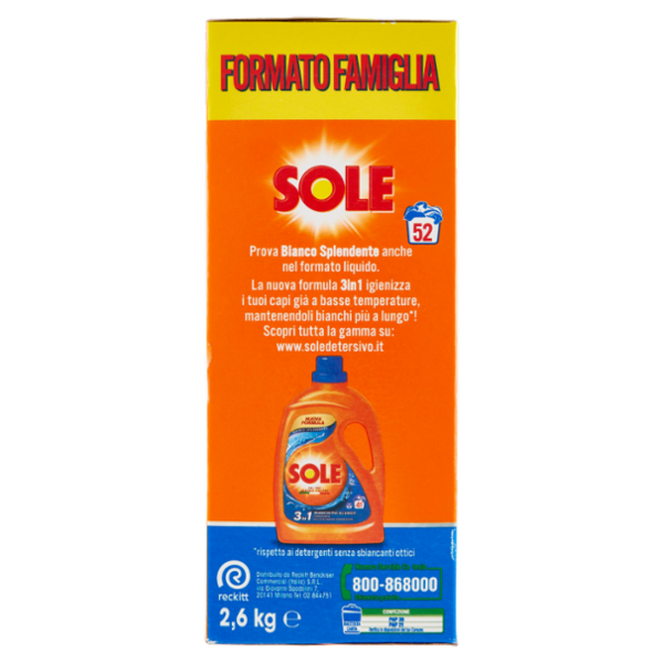 Sole Polvere lavatrice Bianco Splendente 52 lavaggi 2,6 kg