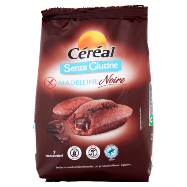 Céréal Senza Glutine Madeleine Noire, Merendine Senza lattosio, Senza olio di Palma, monodose - 200g
