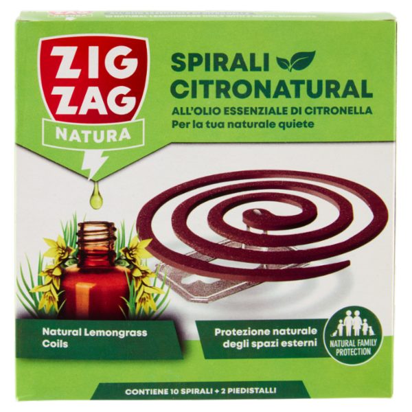 Zig Zag Natura Spirali Citronatural all'Olio Essenziale di Citronella 10 Spirali + 2 Piedistalli