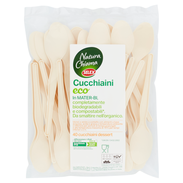 Selex Natura Chiama Cucchiaini in Mater Bi Biodegradabili e Compostabili Ecologici 40 pezzi