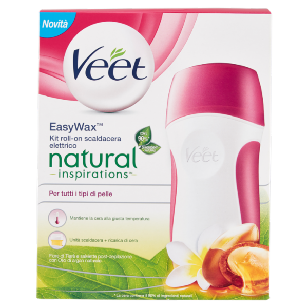 Veet Kit Roll-on Scaldacera Elettrico Easy Wax Natural Inspiration con 12 Strisce
