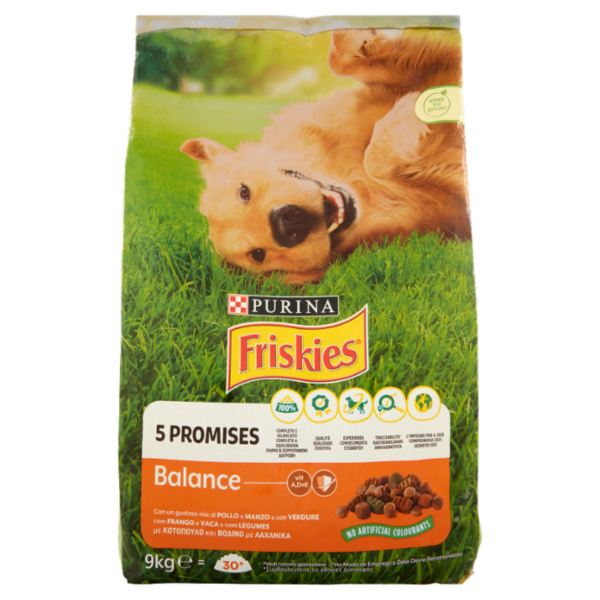 PURINA FRISKIES Cane Balance Con un gustoso mix di Pollo e Manzo con Verdure 9 kg