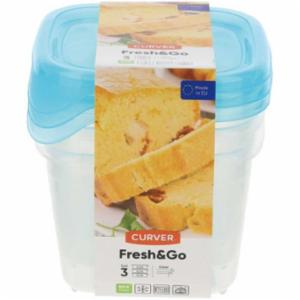 Curver Set 3 Contenitori Quadrati Fresh & Go 0.45L