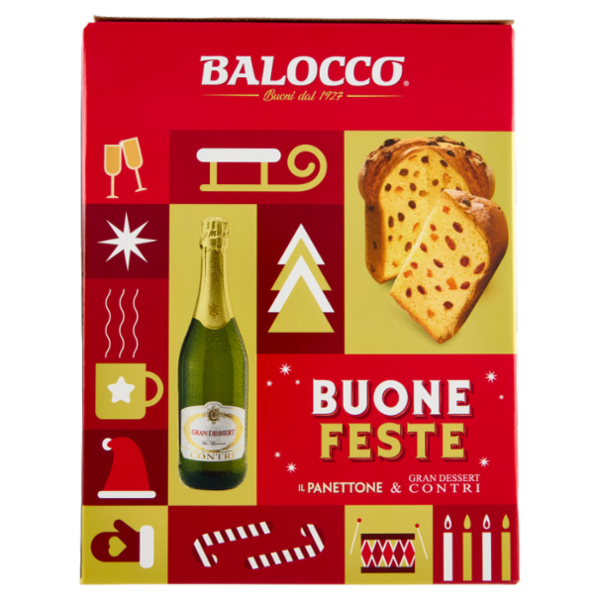 Balocco Buone Feste il Panettone 750 g & Gran Dessert Contri 75 cl