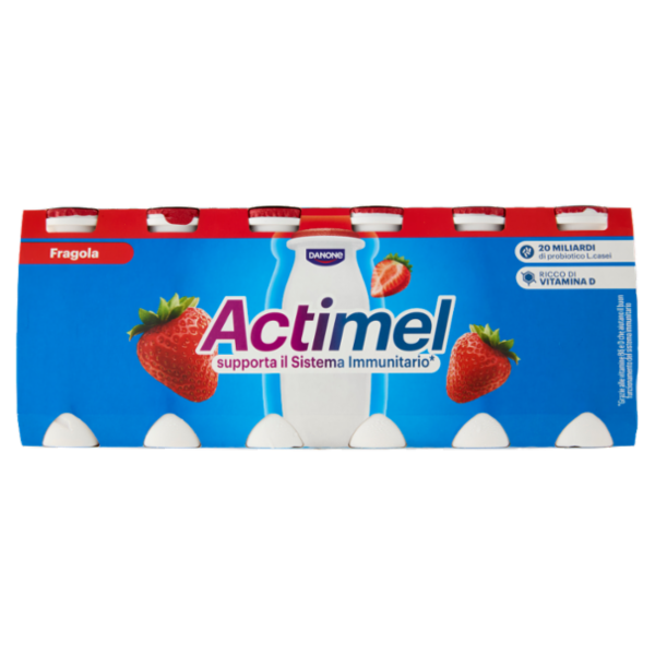 ACTIMEL, Yogurt da Bere con Vit B6 e D per il Sistema Immunitario, gusto Fragola, 12X100G