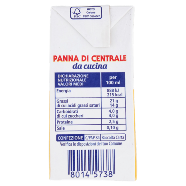 Brescia Panna di Centrale da cucina U.H.T. a Lunga Conservazione 200 ml