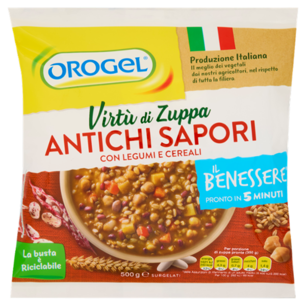 Orogel Il Benessere Virtù di Zuppa Antichi Sapori con Legumi e Cereali Surgelati 500 g