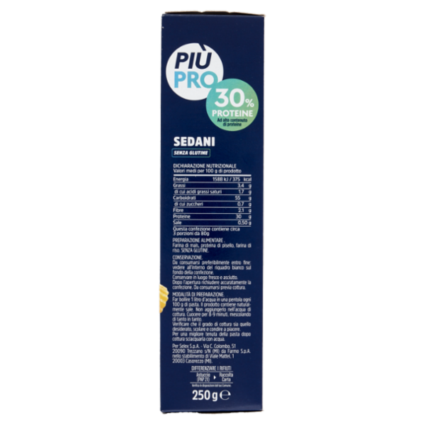 Piùpro Sedani Senza Glutine ad Alto Contenuto di Proteine 250 g