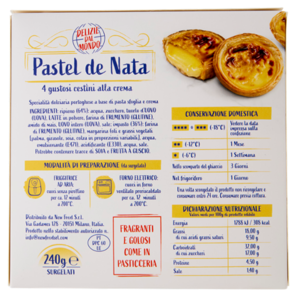 Delizie dal Mondo Pastel de Nata 4 gustosi cestini alla crema Surgelati 240 g