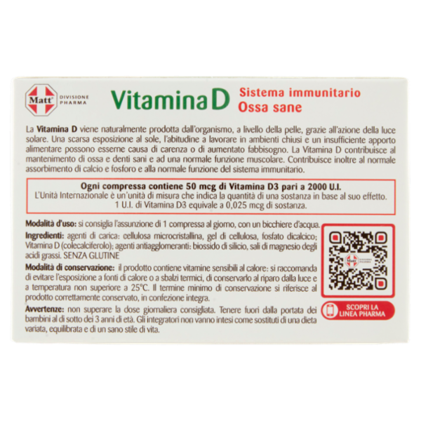 Matt Divisione Pharma Vitamina D 2000 U.I. Sistema Immunitario 60 compresse 6 g