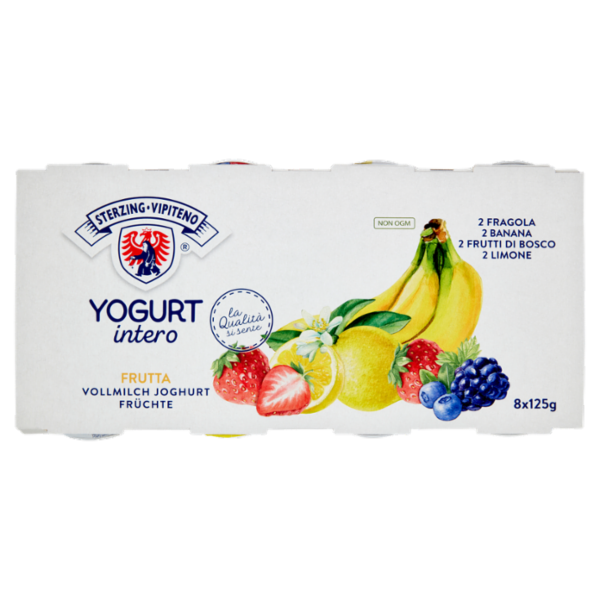 Sterzing Vipiteno Yogurt intero Frutta 2 Fragola, 2 Banana, 2 Frutti di Bosco, 2 Limone 8 x 125 g