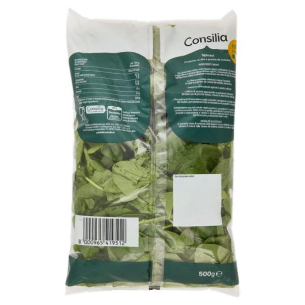 Consilia Spinaci Lavati e Pronti da Cuocere 500 g