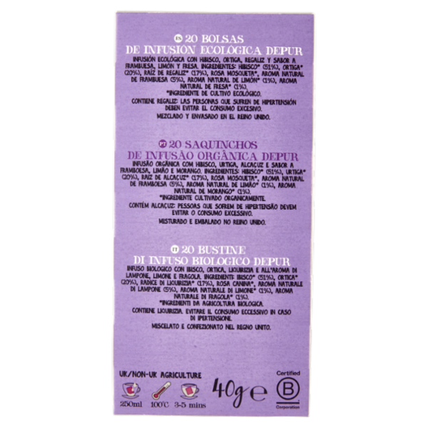 CUPPER Depur Infuso Biologico con Ibisco, Ortica e Liquirizia, Tisana Depurativa, 20 Bustine 40 g