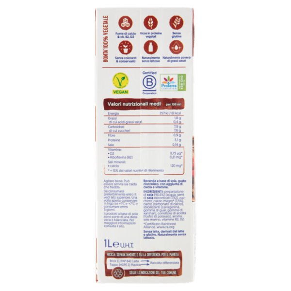 alpro Cioccolato, Bevanda alla Soia, 100% vegetale con vitamine B2, B12, D 1 Litro.