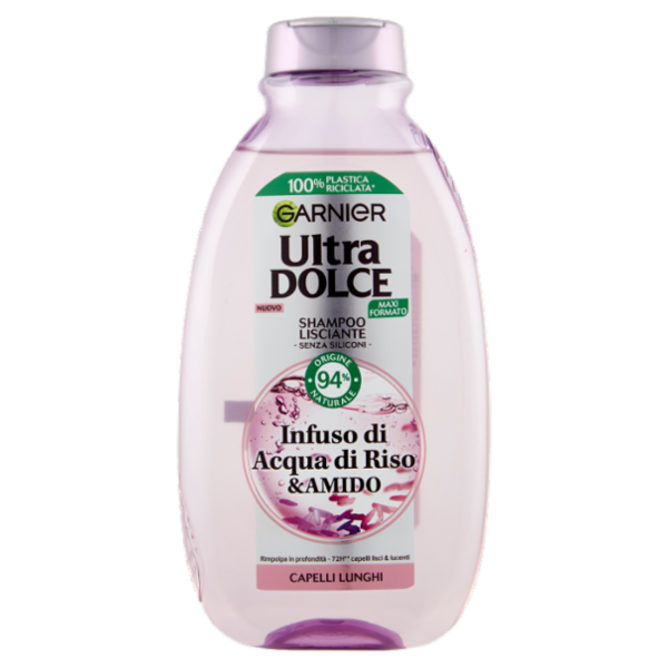 Garnier Ultra Dolce Infuso di Acqua di Riso & Amido, Shampoo Lisciante 300 ml